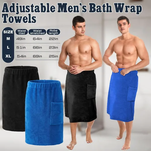 Miniatura 2 de Tudomro 2 toallas de baño para hombre, extra grande, ajustable, con bolsillo, envoltura para después de la ducha, para hombres, regalo, spa, azul