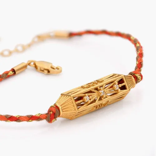 Miniatura 2 de Oak & Luna - Personalized Protection Talisman Bracelet With OrangeBlue Cord - Sterling Silver 0.925, Gold Vermeil - Precious Diamond Option