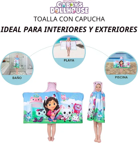 Miniatura 5 de DreamWorks Gabby's Dollhouse - Toalla de rizo de algodón suave con capucha para baño/piscina/playa, 24 x 50 pulgadas, por Franco Kids