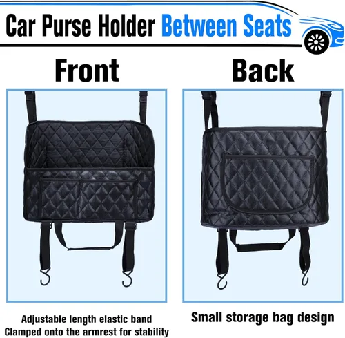 Miniatura 6 de BFXM Soporte para bolso de automóvil entre asientos, bolsillo organizador de cuero para asiento delantero, bolsillo de red de gran capacidad, bolsa