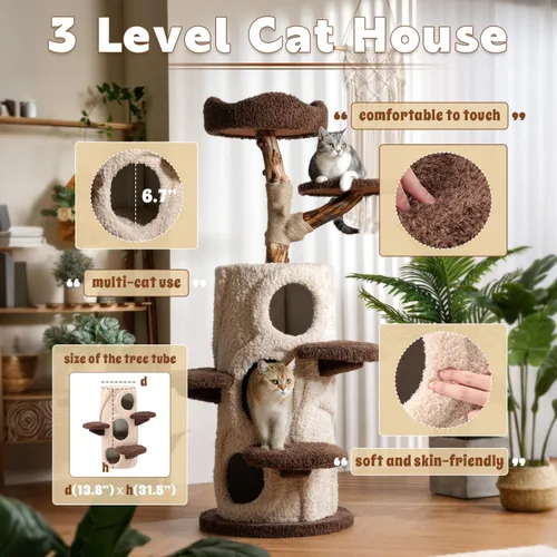 Miniatura 4 de Árbol Moderno para Gatos de Interior, Torre Casa del Árbol de Lujo para Gatos de 54.7'' de Alto con Postes Rascadores de Madera para Decoración