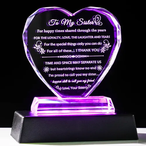 Miniatura 16 de YWHL Regalos de cumpleaños para mejor amiga con base LED, regalo de mejor amiga para mujeres, corazón de cristal, amistad, regalos BFF para mujeres
