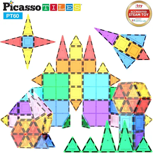 Miniatura 7 de PicassoTiles Paquete de construcción: 80 piezas de diamante + 60 piezas de azulejos magnéticos de bloques de construcción: juguete educativo STEAM