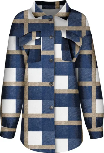 Miniatura 7 de Chaqueta de franela a cuadros para mujer, manga larga, mezcla de lana, chaquetas de otoño con botones en el pecho, bolsillos en el pecho, trajes