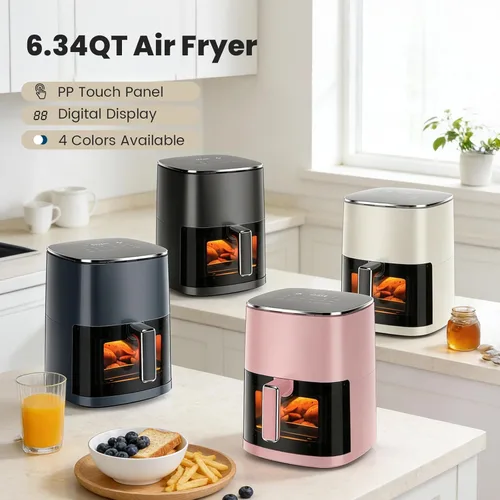 Miniatura 3 de Freidora de aire Sweetcrispy con ventana cuadrada, freidora de aire 12 en 1, 6 QT, asar, recalentar, deshidratar, hornear, cocinar al vapor con 204C