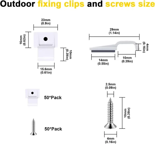 Miniatura 2 de 50 piezas de clips de montaje de tira de luz LED para exteriores autoadhesivos con tornillos, soporte de montaje, clips organizadores de cables