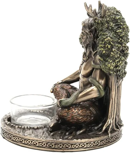 Miniatura 3 de Veronese Design 5 1/4 pulgadas de alto dios celta Cernunnos candelita candelita Escultura de resina bronceada fundida en frío Wiccan Decoración