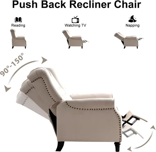 Miniatura 5 de EBELLO Silla reclinable con respaldo, sillón de tela con respaldo y decoración de remaches, sillón acentuado de estilo mitad de siglo con respaldo