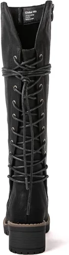Miniatura 5 de GLOBALWIN - Botas de combate de equitación altas con cordones para mujer, cómodas botas góticas de motocicleta para mujer con cremallera y tacón
