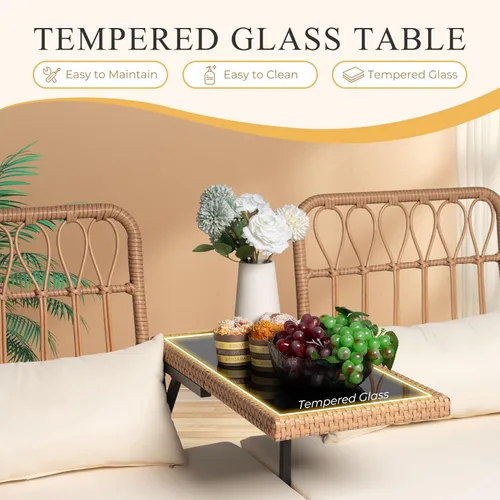 Miniatura 5 de PROHIKER Muebles de Patio Exterior Sofá de Amor de Ratán de 2 Asientos con Mesa Integrada, Almohadas Lumbares y Cojines, Sofá de Amor de Mimbre