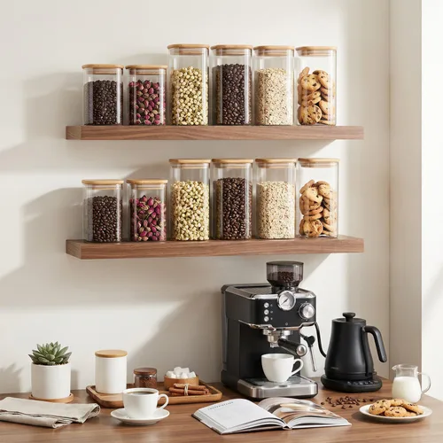 Miniatura 7 de 37oz 4PCS Frascos de almacenamiento de vidrio con tapas, tarros de vidrio con tapas para despensa, recipiente cuadrado para galletas, nueces