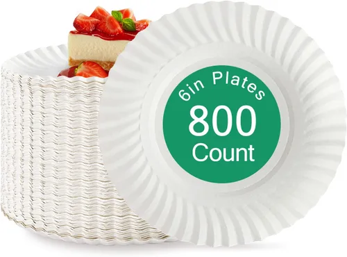 Miniatura 8 de JOLLY PARTY Platos de papel de 8.5 pulgadas sin recubrimiento, 600 unidades de platos desechables diarios, platos de papel ligeros blancos, platos