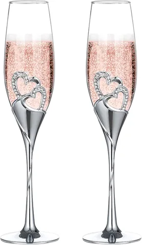 Juego creativo de corazón con copas de champán de diamantes, copas de boda para novia y novio, juegos de regalo de tazas de brindis para parejas,