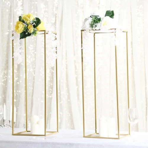 Miniatura 18 de Efavormart - Paquete de 2 soportes de metal para flores de boda de 12 pulgadas, soporte geométrico para centro de mesa Dorado