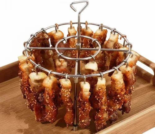 Brocheta para freidora de aire, diseño redondo para colgar, calor uniforme, freidora de aire universal, horno/ahumador (1 estante + 24 tiras para