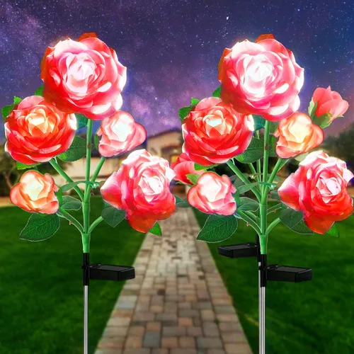 Miniatura 9 de SmilingTown Luces solares de flores para exteriores, impermeables, [actualizadas], paquete de 2 10 rosas blancas, luces decorativas para jardín