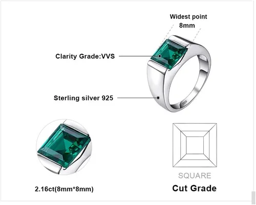 Miniatura 2 de JewelryPalace Men's Square 2-3ct Natural Smoky Quartz Created Ruby Alexandrite Sapphire Simulated Emerald Engagement Ring, 14K White Gold Plated 925