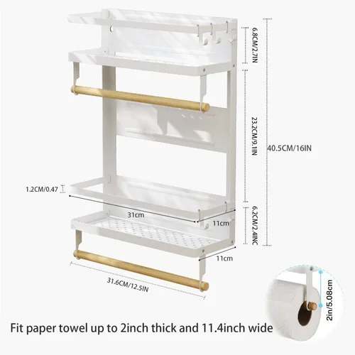 Miniatura 2 de EASTTOWEST Estante magnético para especias, estante magnético de cocina de 4 niveles para refrigerador con 2 soportes para toallas de papel y 5