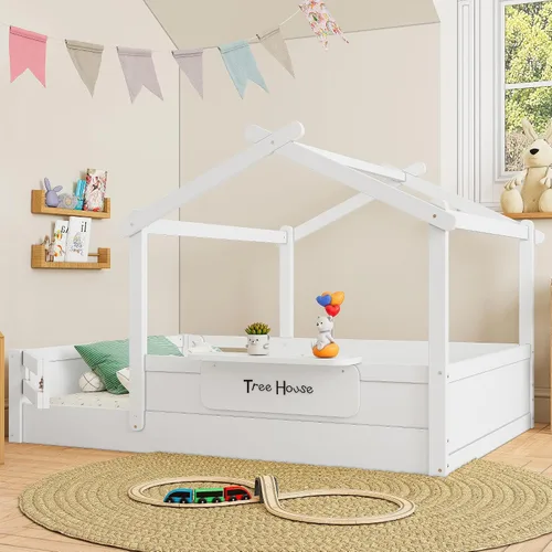 Miniatura 10 de Bellemave Montessori - Cama de suelo tamaño individual, marco de cama individual con cabecero, estribo, cama Montessori de madera con listones