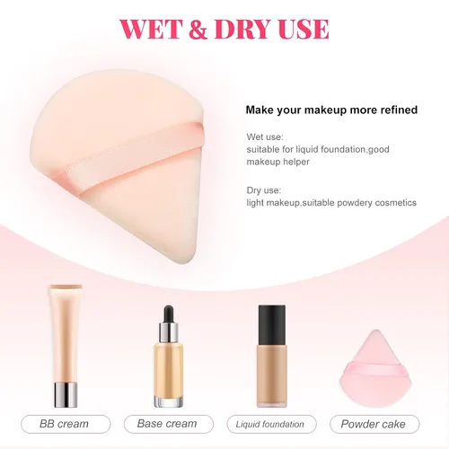 Miniatura 4 de Patelai 15 piezas de soplo de polvo triangular de algodón puro ultra suave, lavable, terciopelo facial para base cosmética, esponja herramienta