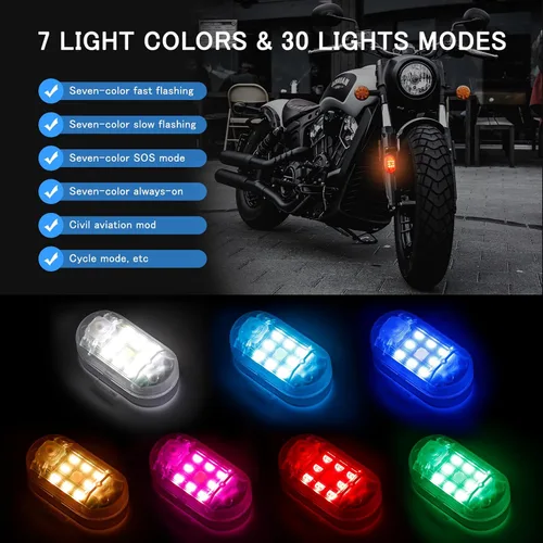 Miniatura 4 de SEISSO - Kit de 4 luces estroboscópicas LED anticolisión con control remoto inalámbrico - Carga USB, luz de advertencia de emergencia para drones