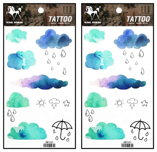 Tatuajes 2 hojas de tatuaje temporal 3D paraguas de sol nubes de lluvia para mujeres hombres espalda baja hombro cuello brazo tatuaje etiqueta