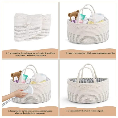 Miniatura 8 de Organizador de pañales de bebé pequeño de lujo – Cubo de almacenamiento para niños y niñas – Bolsa grande y organizador de vehículo con inserciones