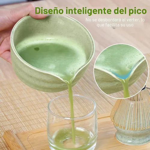 Miniatura 4 de Juego de batidor de matcha verde, kit de té japonés con batidor y cuchara de bambú, Chawan de cerámica con boquilla para ceremonia de té