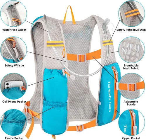 Miniatura 2 de Chaleco para correr para mujeres y hombres, mochila de hidratación de 5 litros con bolsa de agua de 2 L, chaleco de hidratación ultraligero Azul