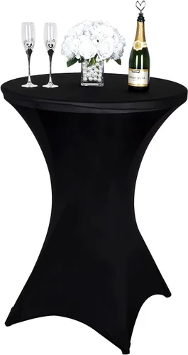 Miniatura 3 de BalsaCircle Mantel elástico ajustable de elastano negro de 36 pulgadas para decoración de bodas, fiestas, eventos