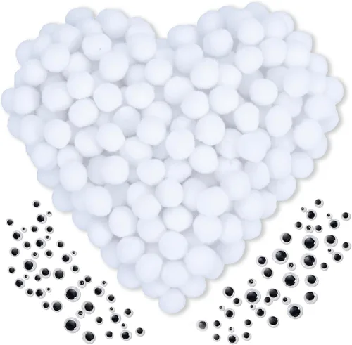 Miniatura 14 de Caydo 1200 pompones para suministros de manualidades, 1050 pompones grandes y pequeños de colores surtidos con 150 ojos saltones Multicolor