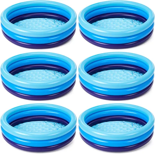 VioraWhite Paquete de 6 piscinas inflables para niños pequeños de 34 x 10 pulgadas, piscina inflable azul para niños, piscina pequeña de 3 anillos