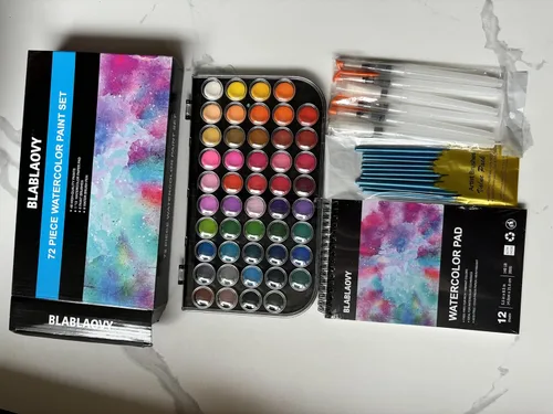 Miniatura 8 de Blablaovy Pintura de acuarela, juego de pintura lavable de 48 colores, 6 pinceles, 6 bolígrafos de agua recargables, almohadilla de dibujo, paleta