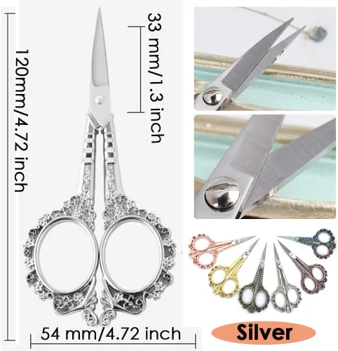 Miniatura 7 de AKOAK Tijeras estilo ciruela vintage - Tijeras multifuncionales de acero inoxidable para uñas (plata)