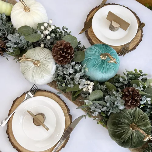 Miniatura 5 de Winlyn 4 calabazas decorativas de terciopelo rústico sintético, color verde, verde azulado, blanco, 5 pulgadas, para regalos, otoño, boda, Acción