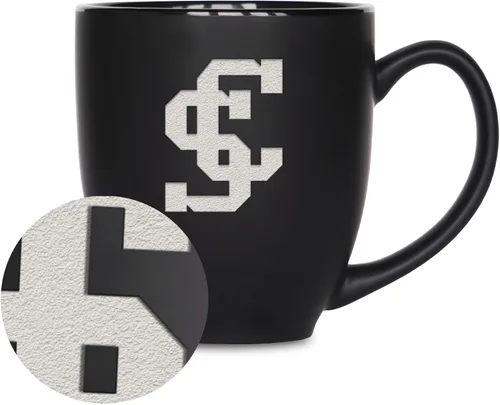 Miniatura 415 de Rico Industries - Taza de cerámica mate negra con grabado láser estándar de 15oz para NCAA (escuelas T & U) - Para bebidas calientes o frías