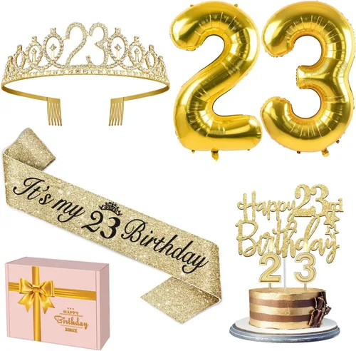Miniatura 26 de Decoraciones doradas de 70 cumpleaños para mujer con banda y tiara de cumpleaños 70, adorno para pastel y velas, globos de números, regalos de 70