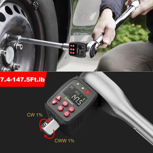 Miniatura 3 de ANPUDS Adaptador de torque digital de 1/2", 7.4-147.5 pies-libra/10-200 Nm, convertidor de llave dinamométrica digital con precisión de ±1%, valor