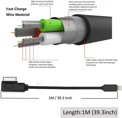 Miniatura 3 de Cable adaptador de carga de audio para automóvil compatible con Apple iPhone 14 13 12 11 Xs Max XR X 8 7 6 para Audi A3/A4/A5/A6/A8/S4/S6/S8/TT, AMI