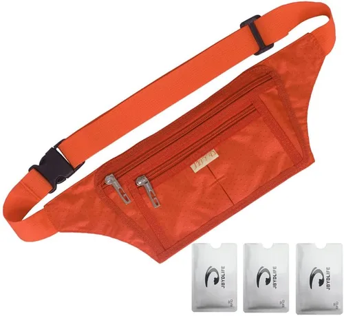 Miniatura 73 de Bolsa de cintura ultrafino con ranuras c/visualización para tarjeta de crédito, para deportes, aire libre, correr, caminar, viajes.