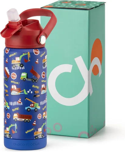Miniatura 38 de Botella de Agua Choco Mocha para Niños para la Escuela, Botella de Agua Aislada para Niños de Acero Inoxidable para Niños, 14 Oz Camión Monstruo