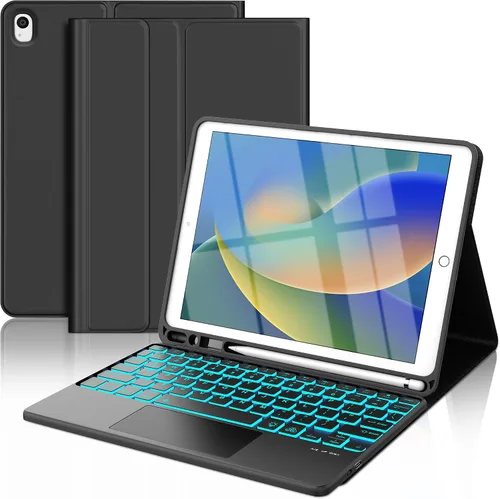 Funda con teclado táctil para iPad de 9ª/8ª/7ª generación de 10.2 pulgadas, Pro 10.5, Air 3ª generación, funda inteligente con soporte para lápices,