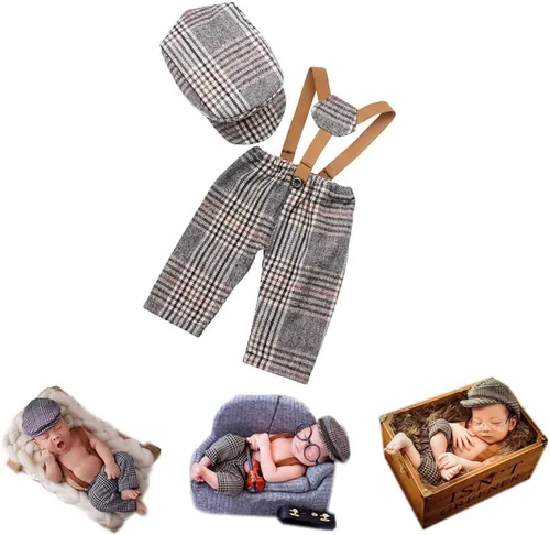Miniatura 2 de Accesorios para fotografías de bebé recién nacido o de meses, con gorra a rayas y mameluco