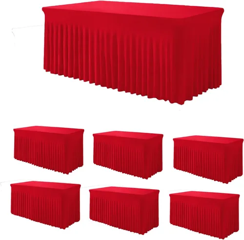 Miniatura 22 de TC27 - Mantel rectangular ajustable de elastano de 4 pies con falda plisada, sin arrugas, mantel rectangular para fiestas, bodas, banquetes