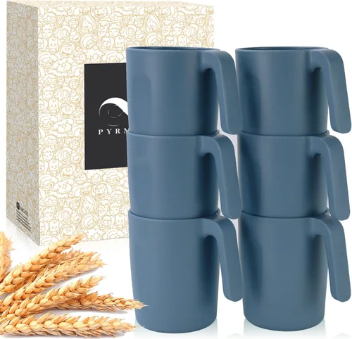 Miniatura 17 de PYRMONT Juego de 6 tazas de paja de trigo, tazas de café de plástico reutilizables, tazas de té con asas, juego de tazas de 16 onzas para café