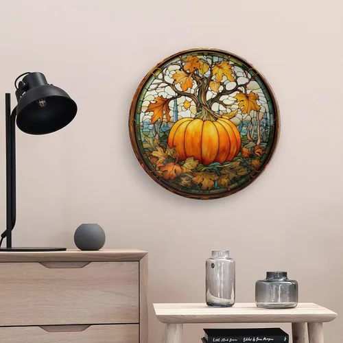 Miniatura 5 de Platos decorativos, diseño de vitrales, plato de exhibición de calabaza y arce de otoño para el hogar, oficina, cocina, decoración de mesa, platos