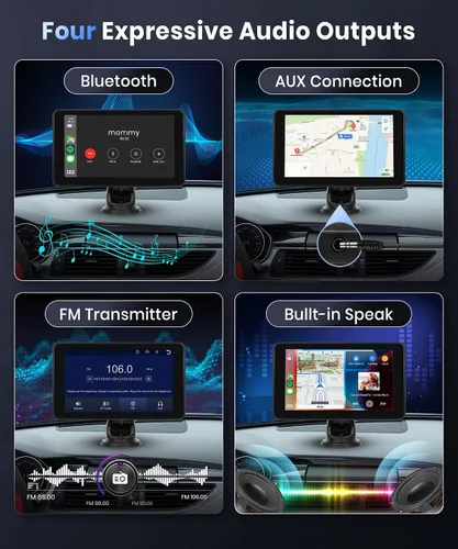 Miniatura 5 de Podofo Pantalla inalámbrica Carplay para coche, 7 pulgadas, 1080P HD IPS, pantalla táctil portátil para radio de coche, receptores de audio de radio