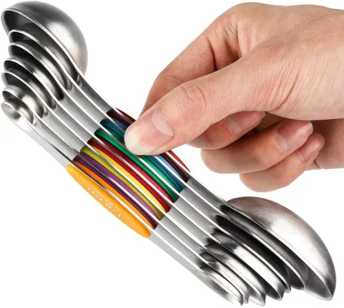 Miniatura 8 de Juego de 7 cucharas medidoras magnéticas de acero inoxidable de doble cara para medir ingredientes secos y líquidos Negro