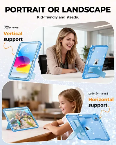 Miniatura 6 de INFILAND Funda para iPad A16 de 11 pulgadas 11ª generación, Funda para iPad 10ª generación de 10.9 pulgadas con purpurina semitransparente, a prueba