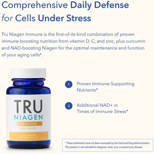 Miniatura 6 de TRU NIAGEN Suplemento de apoyo inmunológico – Defensa diaria – Vitamina C de fermentación, vitamina D3 vegana 2000 UI, zinc, más teracurmina